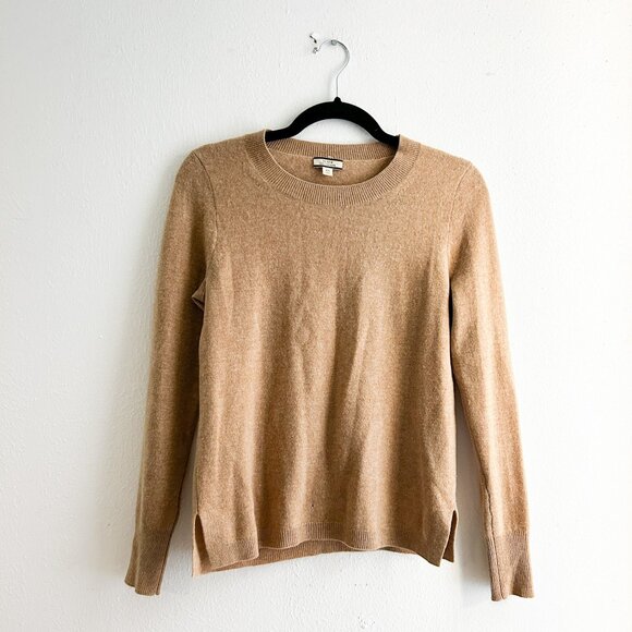 J. CREW Everyday 100% Cashmere Crewneck Sweater in Heather Camel SZ XS - Picture 2 of 7